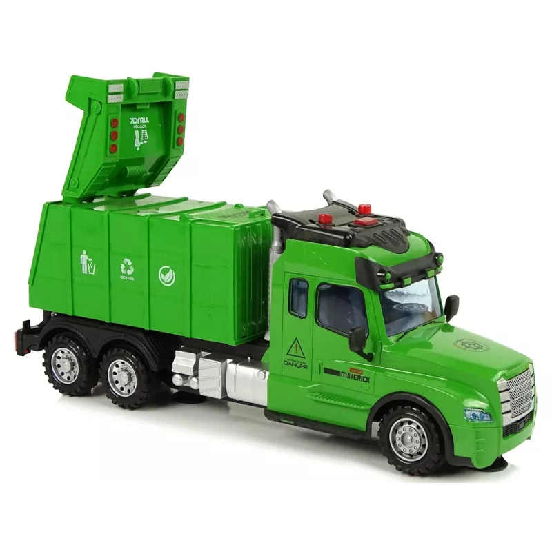 LEAN TOYS Remote Controlled Garbage Truck Pilot 2.4G Lights Sounds Green