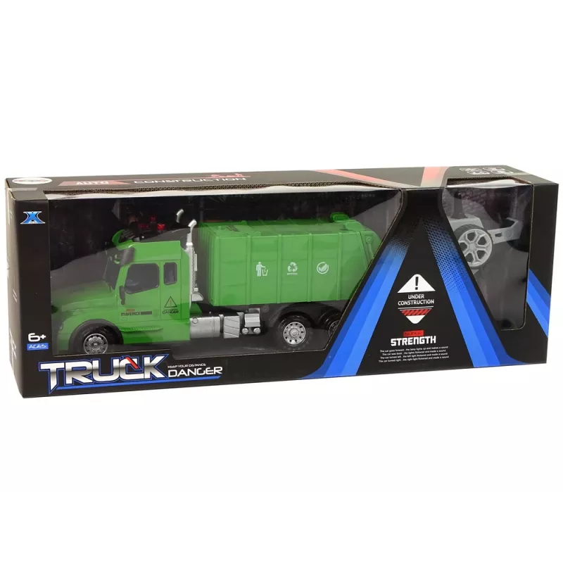 LEAN TOYS Remote Controlled Garbage Truck Pilot 2.4G Lights Sounds Green