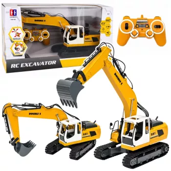 LEAN TOYS tālvadības RC kāpurķēžu ekskavators ar gaismām un skaņām dzeltens 1:16