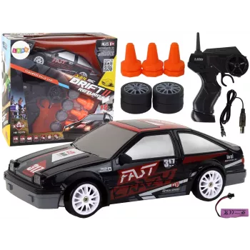 LEAN TOYS Remote Controlled Sports Car R/C 1:24 Black Replaceable Wheels