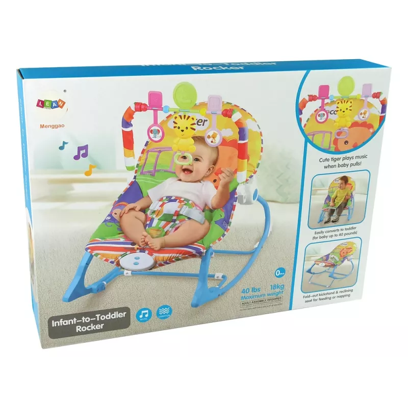 LEAN TOYS Rocking Chair 2in1 Blue Tiger Sounds Vibration