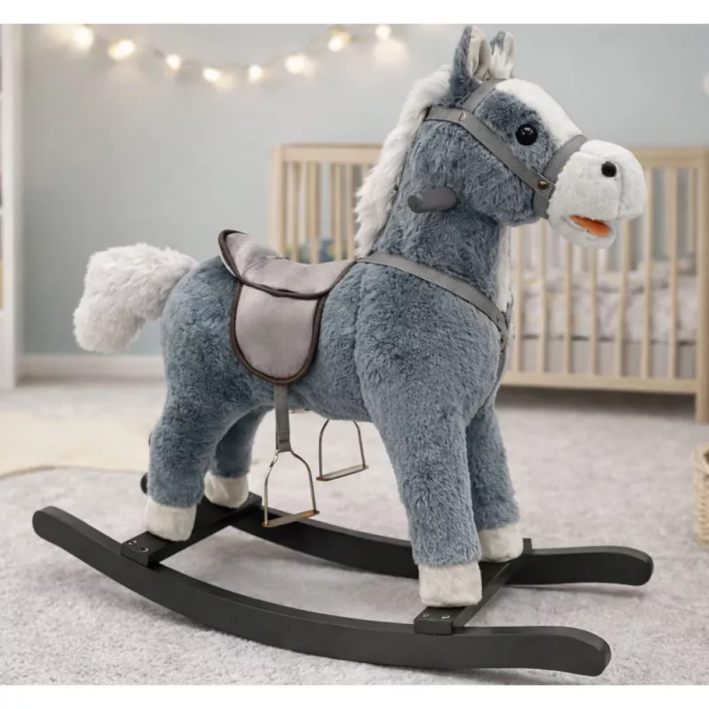 LEAN TOYS Rocking Horse Saddle Feet Rocker Sounds Gray 74 cm