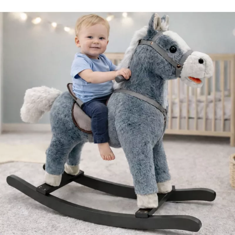 LEAN TOYS Rocking Horse Saddle Feet Rocker Sounds Gray 74 cm