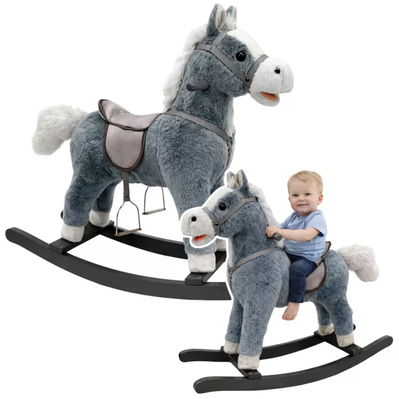 LEAN TOYS Rocking Horse Saddle Feet Rocker Sounds Gray 74 cm
