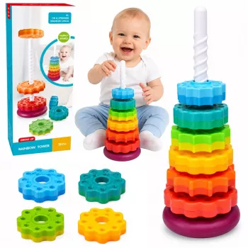 LEAN TOYS Rotējošā Piramīdas Torņa Šķirotājs Varavīksnes Puzle 36cm 6 Gabali
