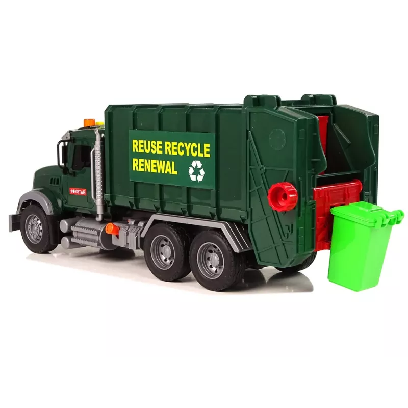 LEAN TOYS Rubbish Truck Bins Dark Green with Sounds and Lights