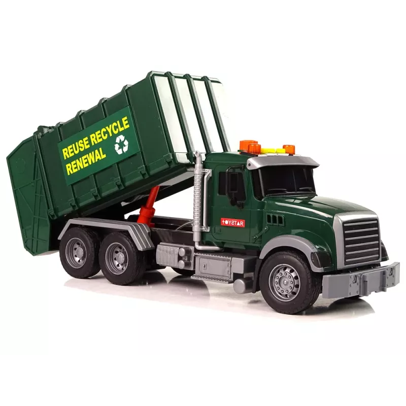 LEAN TOYS Rubbish Truck Bins Dark Green with Sounds and Lights
