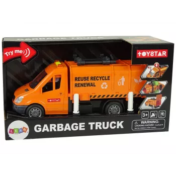 LEAN TOYS Rubbish Truck with Friction Drive Sound Effects Orange