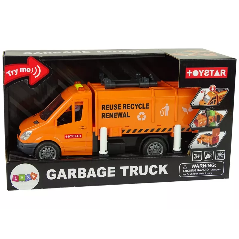 LEAN TOYS Rubbish Truck with Friction Drive Sound Effects Orange