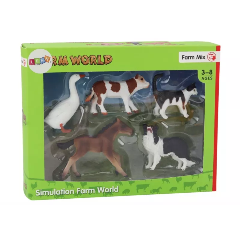 LEAN TOYS Rural Animals Figure Set 5 Pieces Horse Cow Cat Goose Dog