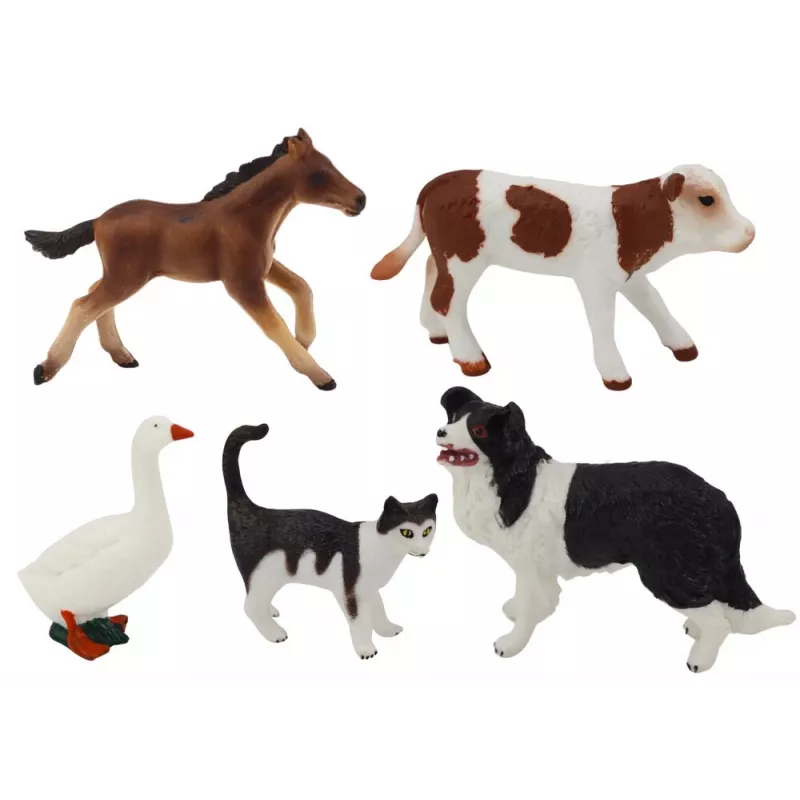 LEAN TOYS Rural Animals Figure Set 5 Pieces Horse Cow Cat Goose Dog