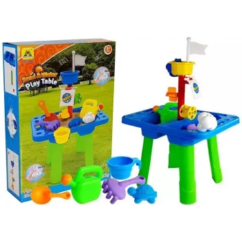 LEAN TOYS Smilšu un ūdens galds ar veidnēm, lāpstiņu, grābekli un mākoni – daudzkrāsains