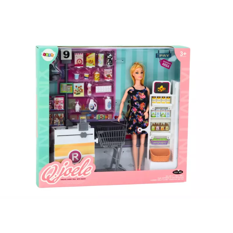 LEAN TOYS Set Doll In Supermarket Shelves Shopping Cart Food Products