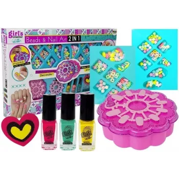 LEAN TOYS 2-in-1 Rokassprādžu veidošanas un nagu krāsošanas komplekts ar pērlītēm un nagu lakām