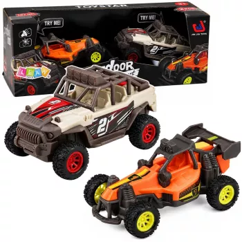LEAN TOYS Bezceļu apvidus auto komplekts ar gaismām un skaņām, 2 gab.