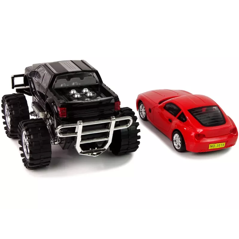LEAN TOYS Set of Vehicles Black Monster Truck White Caravan 58 cm
