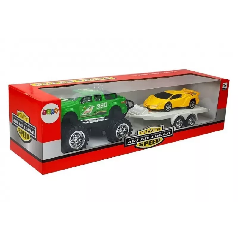 LEAN TOYS Set of Vehicles Yellow Sportcars Green Off-Road with Friction