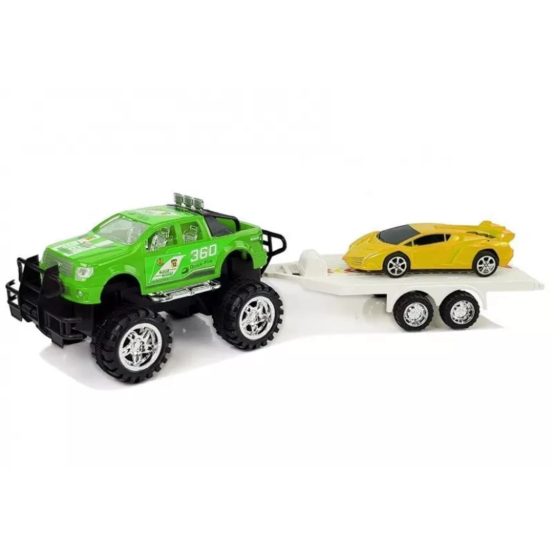 LEAN TOYS Set of Vehicles Yellow Sportcars Green Off-Road with Friction