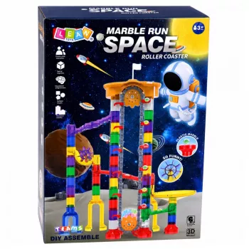 LEAN TOYS Space Track Construction Blocks 153 pcs - 3D Krāsains Marble Run Komplekts ar Tuneļiem un Bumbiņām