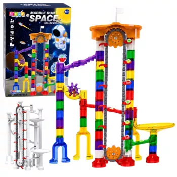 LEAN TOYS Space Track Construction Blocks 153 pcs - 3D Krāsains Marble Run Komplekts ar Tuneļiem un Bumbiņām