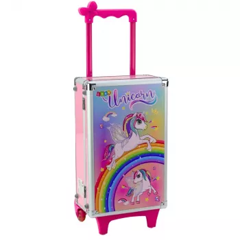 LEAN TOYS Unicorn Pink riteņu koferīša skaistumkopšanas komplekts