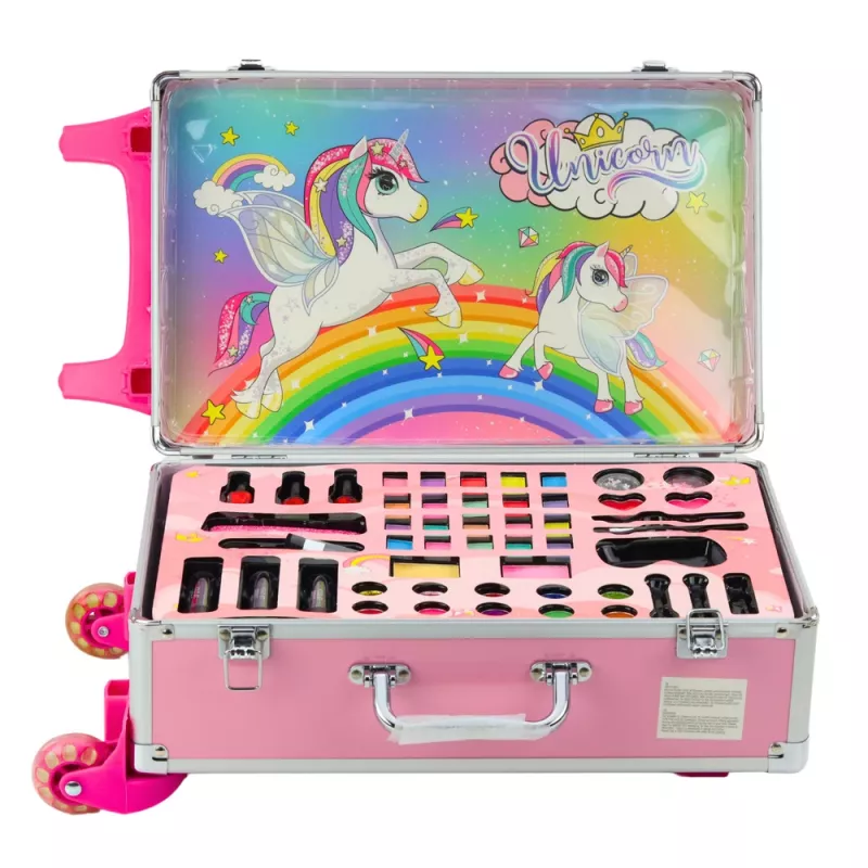 LEAN TOYS Unicorn Pink riteņu koferīša skaistumkopšanas komplekts