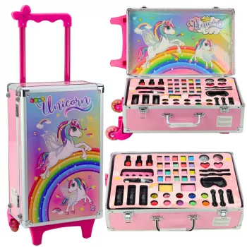 LEAN TOYS Unicorn Pink riteņu koferīša skaistumkopšanas komplekts