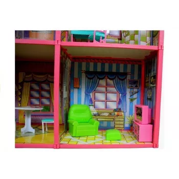 LEAN TOYS Villa Lielā leļļu māja 6 istabas ar mēbelēm un aksesuāriem 128 gab.