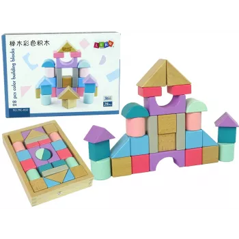 LEAN TOYS Wooden Bricks Pastel Colours 28 Pieces Castle