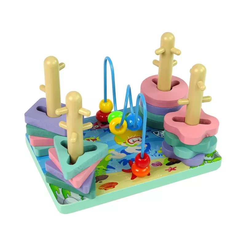 LEAN TOYS Wooden Bricks Sorter Sea World Educational Beads