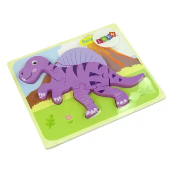LEAN TOYS Wooden Puzzle Dinosaur Corythosaurus Pink Spinosaurus Purple