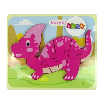 LEAN TOYS Wooden Puzzle Dinosaur Corythosaurus Pink Spinosaurus Purple
