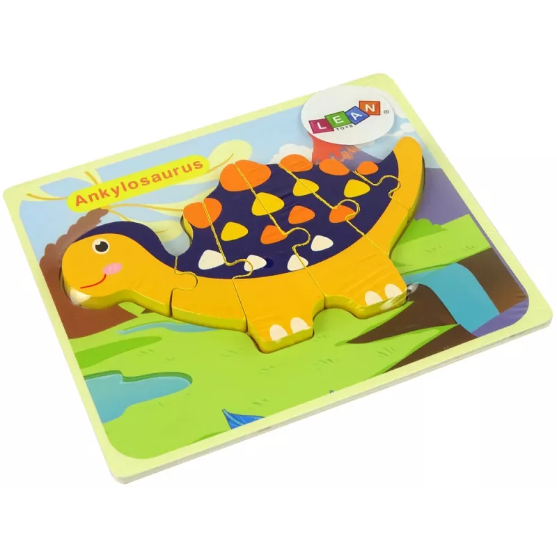 LEAN TOYS Wooden Puzzle Dinosaurs Triceratops Ankylosaurus Orange
