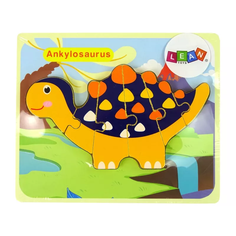 LEAN TOYS Wooden Puzzle Dinosaurs Triceratops Ankylosaurus Orange