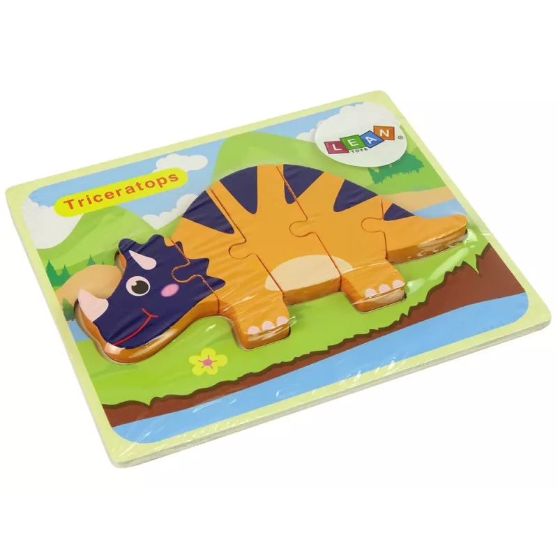 LEAN TOYS Wooden Puzzle Dinosaurs Triceratops Ankylosaurus Orange