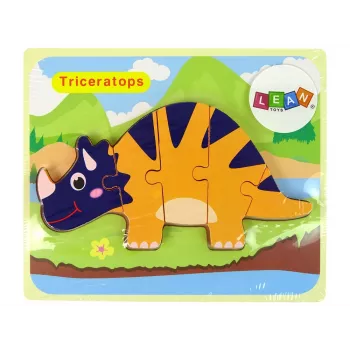 LEAN TOYS Wooden Puzzle Dinosaurs Triceratops Ankylosaurus Orange