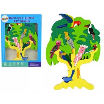 LEAN TOYS Wooden Tree Birds Parrots DIY Wooden Puzzle Blocks