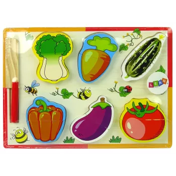 LEAN TOYS Wooden Vegetable Chopping Set 6 Pieces Tomato Peppers Cucumber