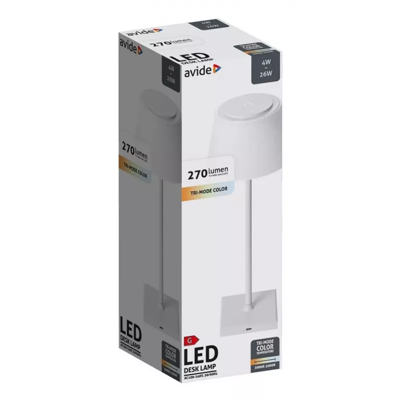 Avide LED galda lampa, USB, 4 W, 3 pakāpju gaismas krāsa, balta