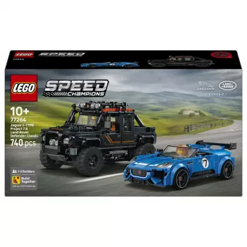 LEGO Speed Champions 77264 Jaguar F-TYPE Project 7 un Land Rover Defender Classic būvēšanas komplekts