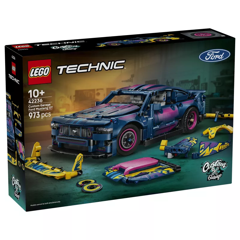 LEGO Technic 42236 Ford Mustang GT tjūninga darbnīcas automašīna, konstruktors, 973 detaļas, V8 virzuļu dzinējs, 10+ gadi
