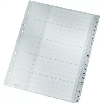 LEITZ 1284 A4 īpaši platais numurētais atdalītājs 1-20, pelēks, 20 daļas, polipropilēns, 0,12 mm, ar rakstāmu vāka lapu 1284-00
