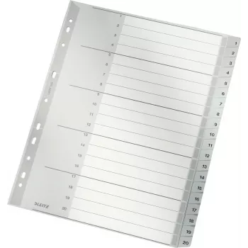 LEITZ 1284 A4 īpaši platais numurētais atdalītājs 1-20, pelēks, 20 daļas, polipropilēns, 0,12 mm, ar rakstāmu vāka lapu 1284-00