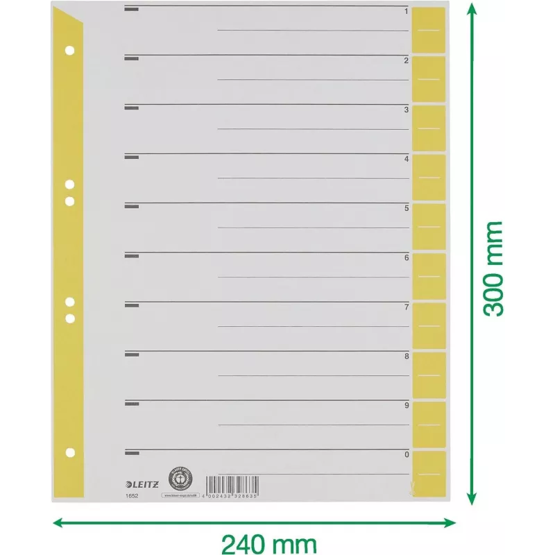 LEITZ A4 atdalītājloksnes dzeltenas 160 g/m² 25 gab. 16523015