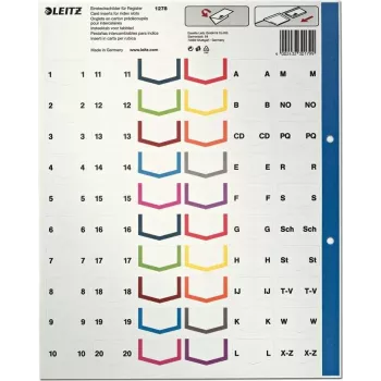 LEITZ A4 īpaši platais tukšais plastmasas reģistru dalītājs, 20 daļas, universālais perforators, caurspīdīgi balts 1278-00-00