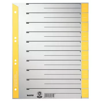 LEITZ A4 īpaši platais kartona nodalītājs, 230gsm, pelēks ar dzeltenām tukšām cilnēm, 10 daļu komplekts 1652-00-15