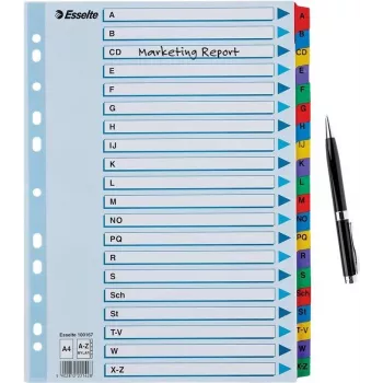 LEITZ A4 Mylar A–Z satura rādītāja atdalītāji, 26 cilnes, daudzkrāsu, universāls perforējums, 160 g/m², 1 komplekts (100167)