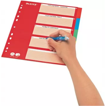 LEITZ kartona atdalītāji ar tukšām cilnēm, A4, 5 daļas, daudzkrāsaini, 160 gsm, ar sarkanu rakstāmu vāku 250 gsm (4386-60-00)