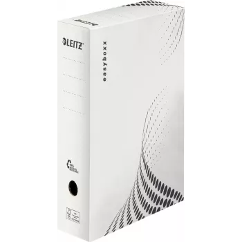 LEITZ easyboxx arhīva kaste, balta, 100 mm mugura, 100% pārstrādāts gofrēts kartons, dubultas aizvēršanas atloki, 25 gab. (6132-00-00)