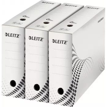 LEITZ easyboxx arhīva kaste, balta, 100 mm mugura, 100% pārstrādāts gofrēts kartons, dubultas aizvēršanas atloki, 25 gab. (6132-00-00)
